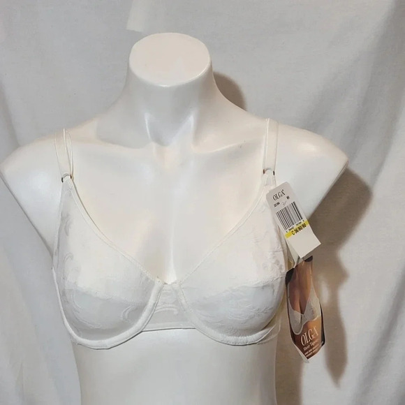 Olga 33184 Sheer Tapestry Lace Underwire Full Coverage Bra 36C White NWT - Picture 2 of 10
